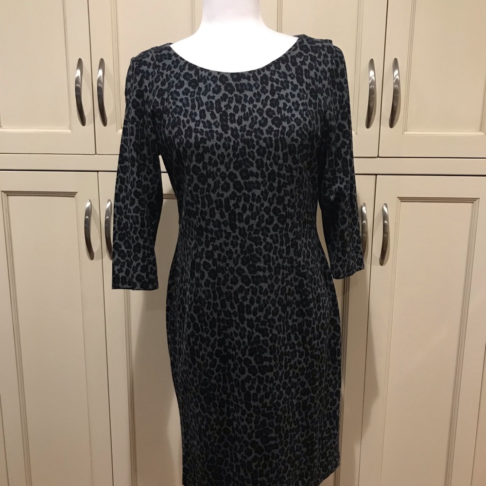 Talbots grey/black/blue animal print dress. Size 8 petite.  Worn once